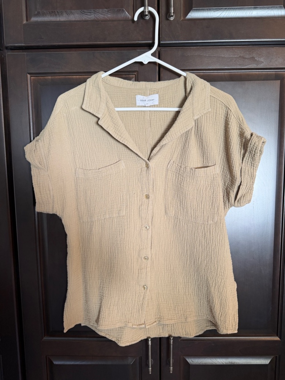 Dear John Beige Short-Sleeve Button Down Shirt